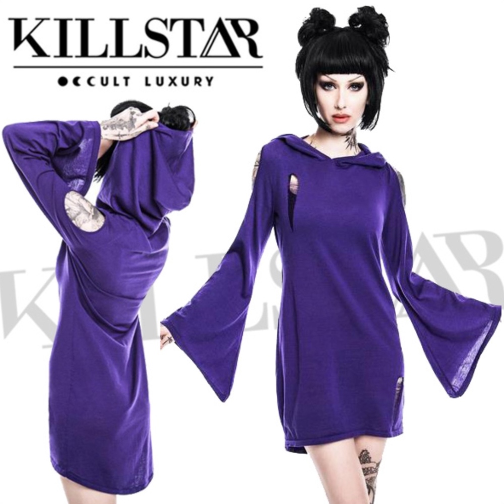 Killstar Distressed Spare Knit Hooded Dress/Tunic from Dollskill- Small - Picture 2 of 7